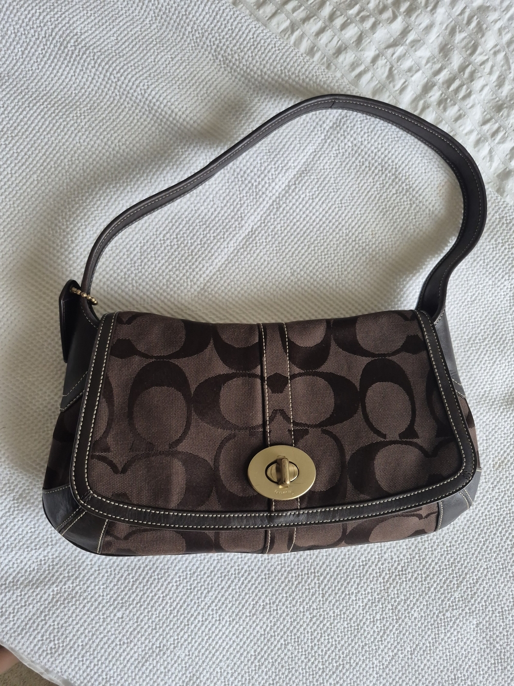 Coach Ergo Flap Brown Signature Canvas Shoulder Bag with Gold Turnlock